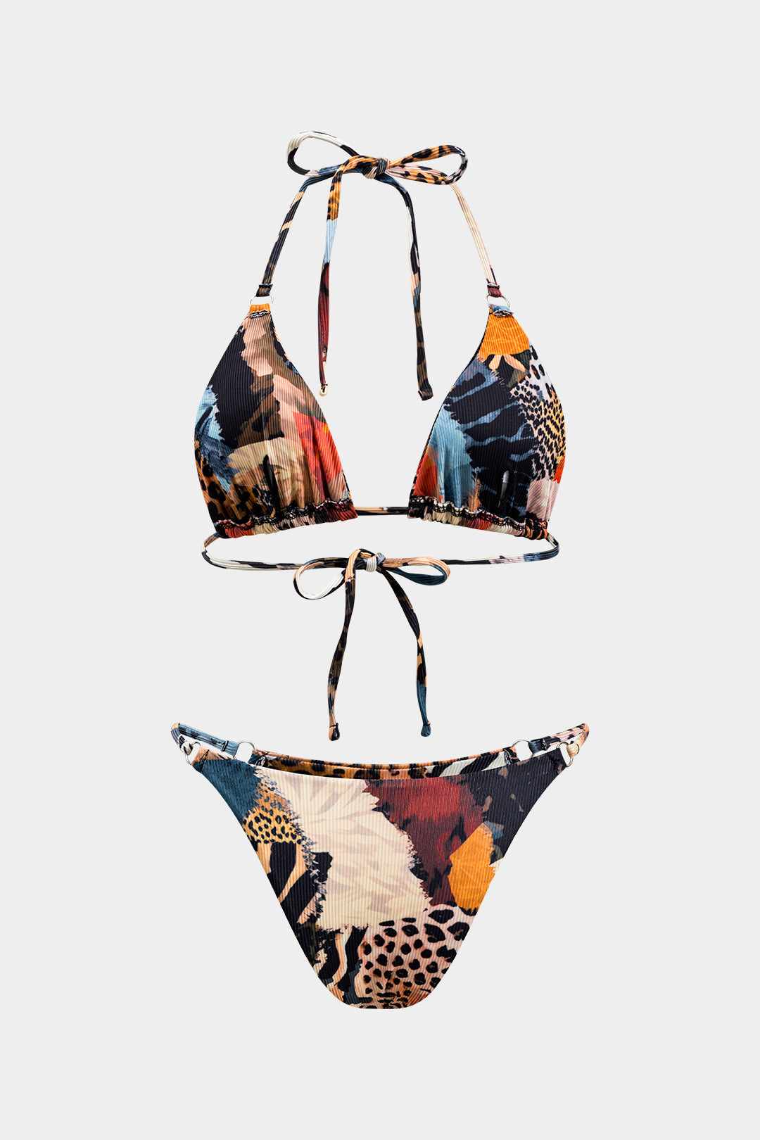 Leopar Desenli Bağcıklı Sırtı Açık Bikini Takımı - JUNETTI®