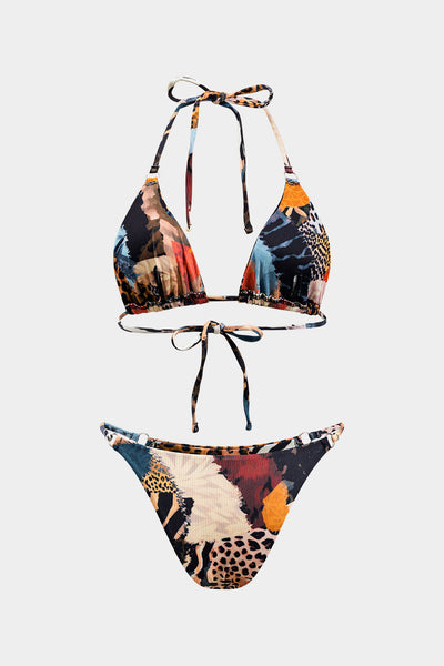 Leopar Desenli Bağcıklı Sırtı Açık Bikini Takımı - JUNETTI®