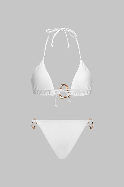 Metalik Dekorlu Büzgülü Bağlamalı Bikini Takımı - JUNETTI®