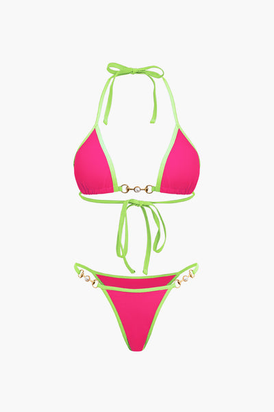 İnci Detaylı Halter Yaka 2 Parça Bikini Takımı - JUNETTI®