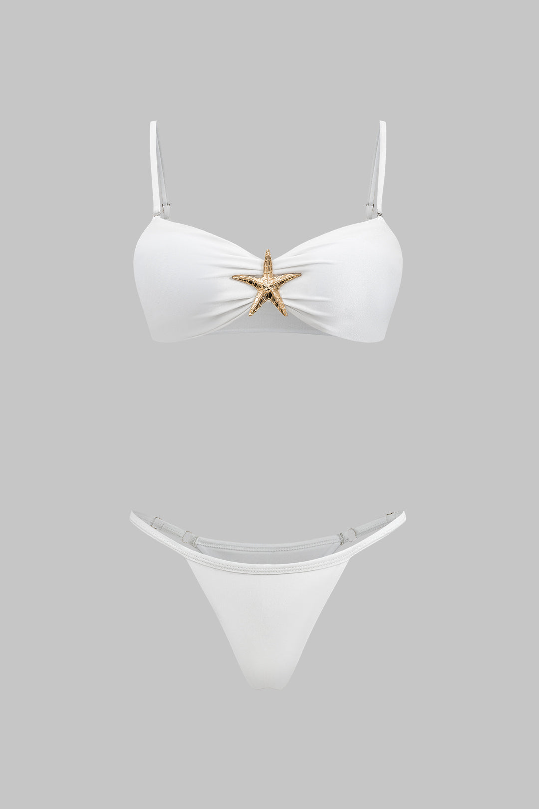 Metalik Dekorlu Büzgülü Sırt Dekolteli Bikini ve Pareo Takımı - JUNETTI®
