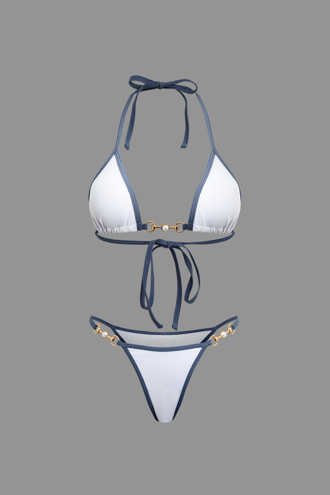 İnci Detaylı Halter Yaka 2 Parça Bikini Takımı - JUNETTI®
