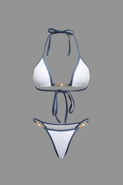 İnci Detaylı Halter Yaka 2 Parça Bikini Takımı - JUNETTI®