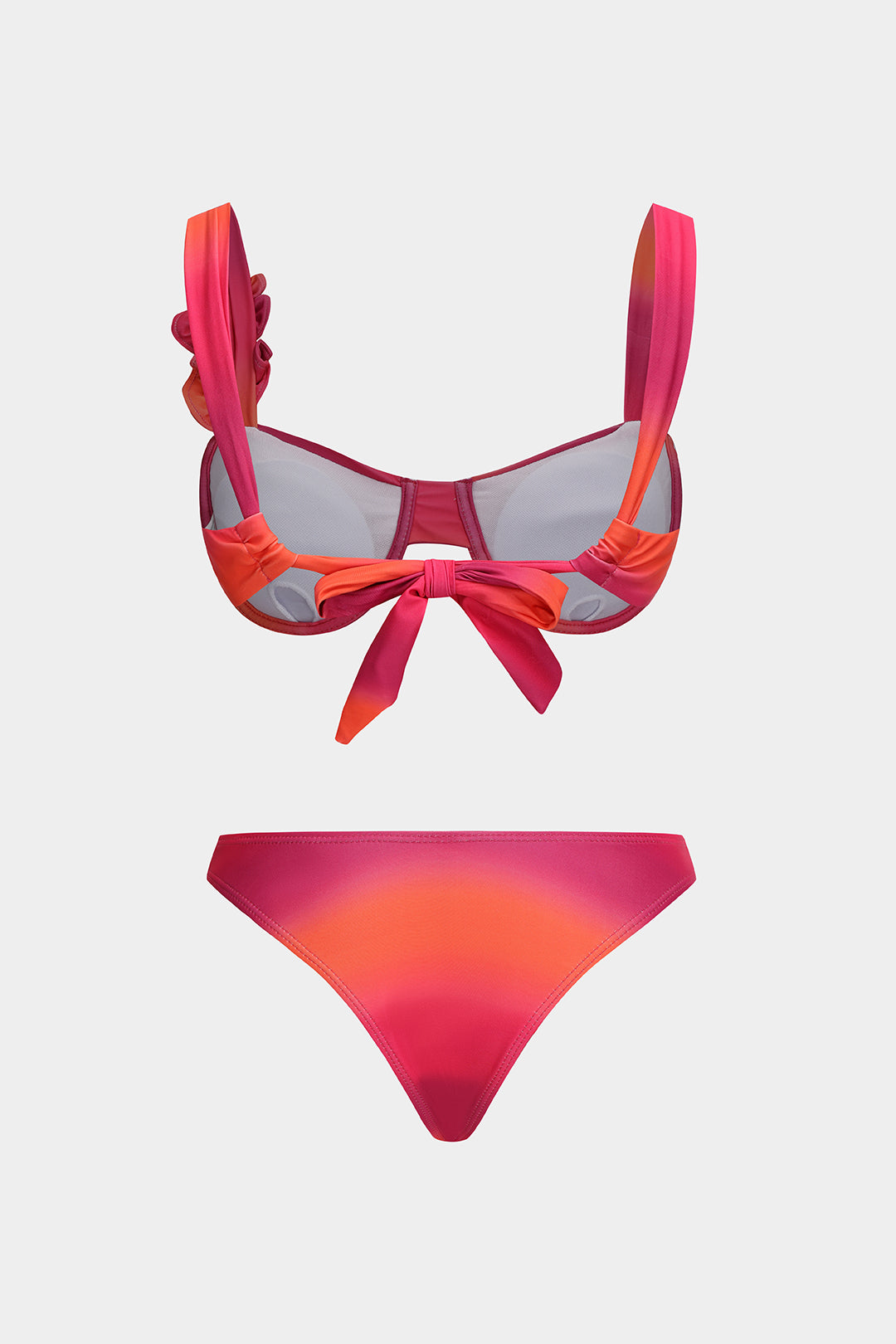 Ombre Desenli 3D Çiçek İnci Detaylı Büzgülü Bağlamalı Bikini Takımı - JUNETTI®