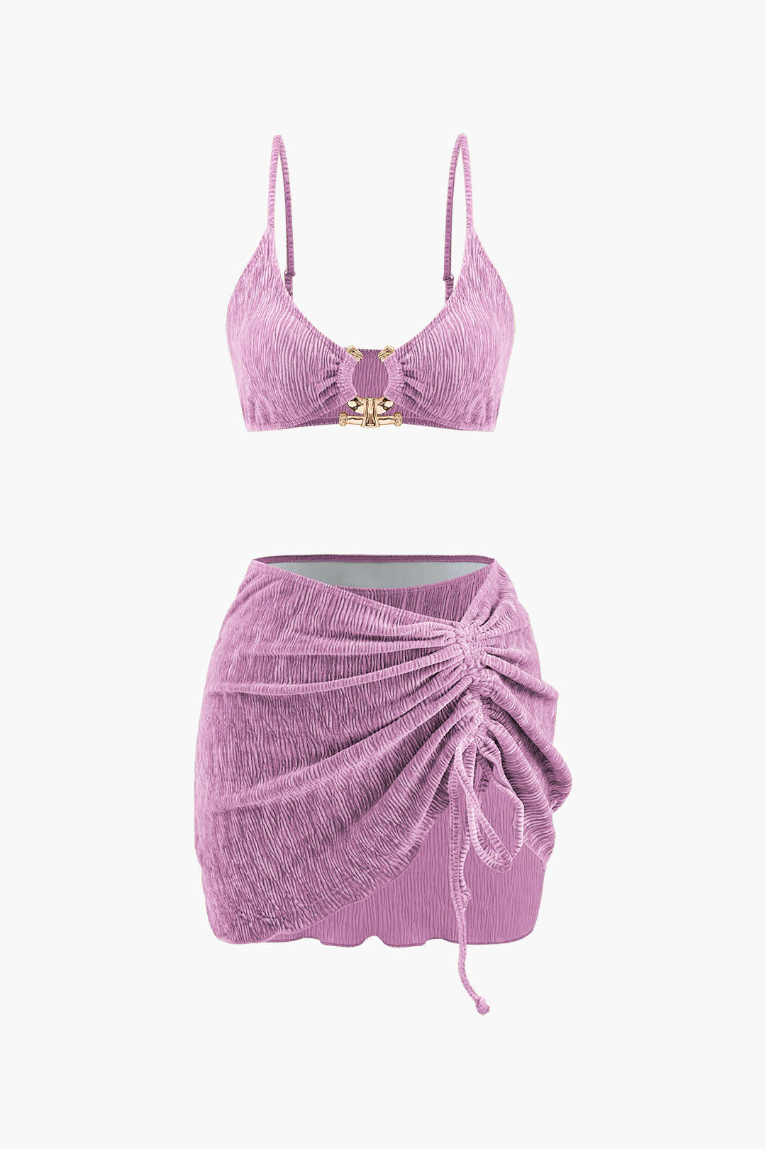 Kadife Dokulu U Yüzük Bikini ve Sarong 3 Parça Takım - JUNETTI®