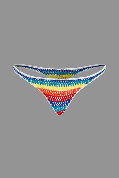 Gökkuşağı Desenli Şeritli Tığ İşi Bikini Takımı - JUNETTI®