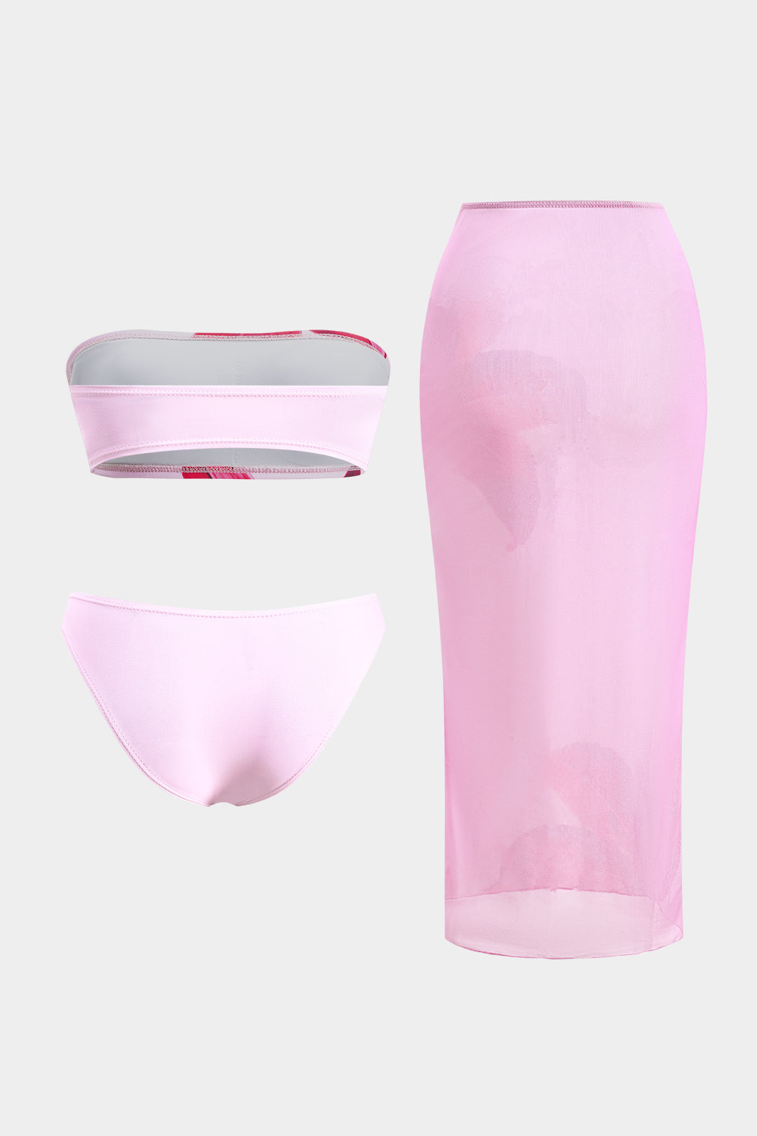 Çiçek Desenli Mesh Sırt Dekolteli Bikini ve Pareo Takımı - JUNETTI®