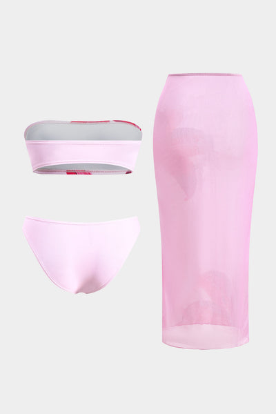 Çiçek Desenli Mesh Sırt Dekolteli Bikini ve Pareo Takımı - JUNETTI®
