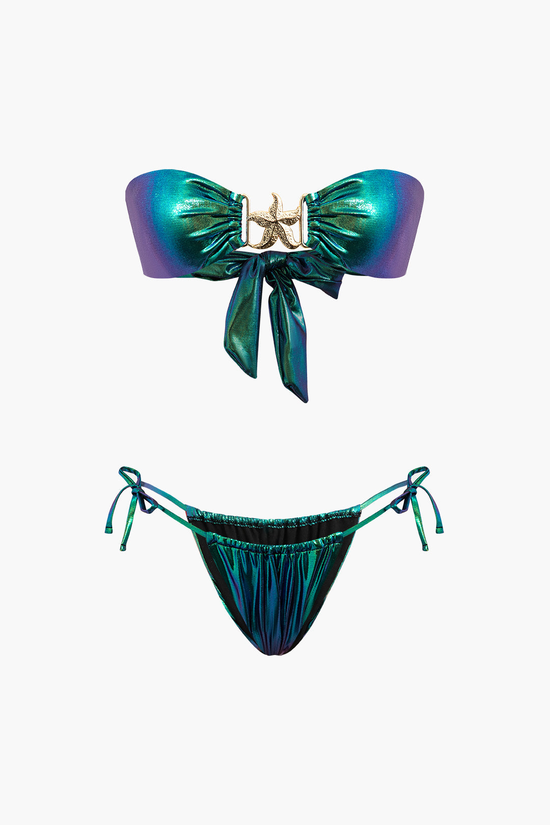 Yıldız Denizyıldızı Dekorlu Düğme Büzgülü Bikini Takımı - JUNETTI®