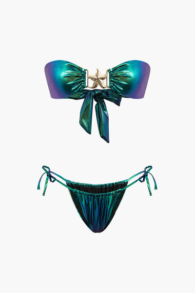Yıldız Denizyıldızı Dekorlu Düğme Büzgülü Bikini Takımı - JUNETTI®