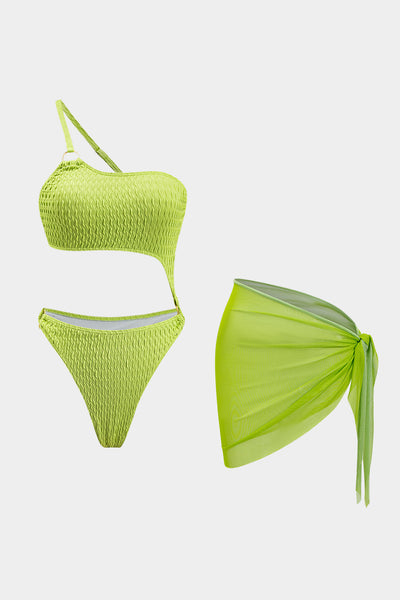 Asimetrik Bikini Ve Büzgülü Kravat Düğümlü Üst Giyim Seti - JUNETTI®