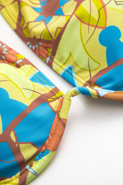 Tropikal Desenli Püsküllü Sırt Dekolteli Bikini Takımı - JUNETTI®