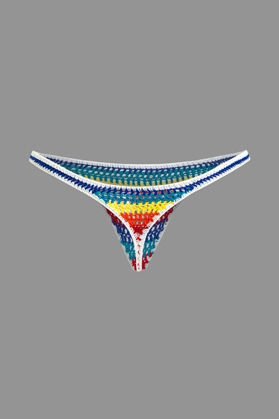 Gökkuşağı Desenli Şeritli Tığ İşi Bikini Takımı - JUNETTI®