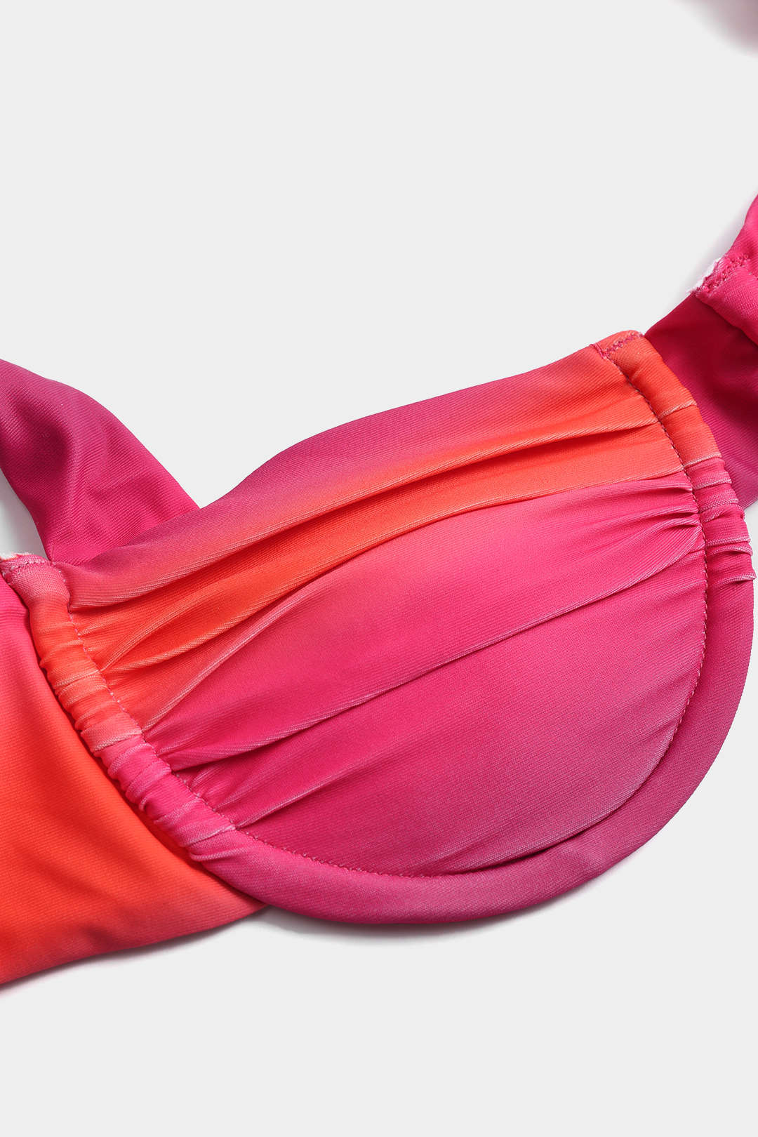 Ombre Desenli 3D Çiçek İnci Detaylı Büzgülü Bağlamalı Bikini Takımı - JUNETTI®