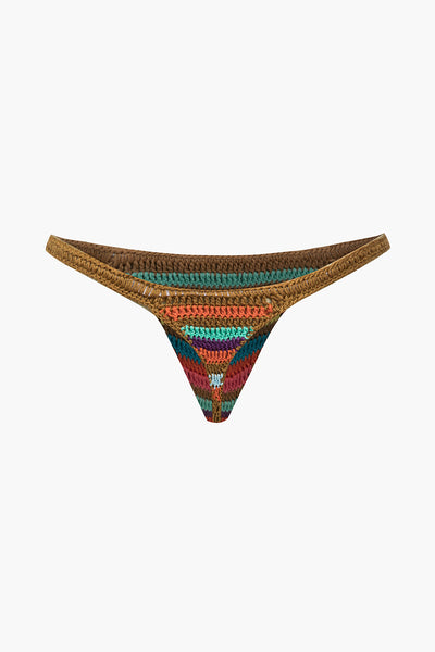 Gökkuşağı Desenli Şeritli Tığ İşi Bikini Takımı - JUNETTI®