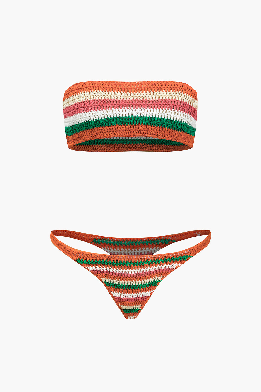 Gökkuşağı Desenli Şeritli Tığ İşi Bikini Takımı - JUNETTI®