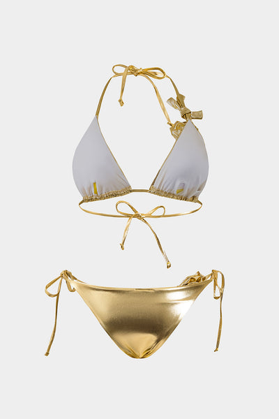 3D Çiçekli Büzgülü Bağlamalı Bikini ve Etek Takımı - JUNETTI®