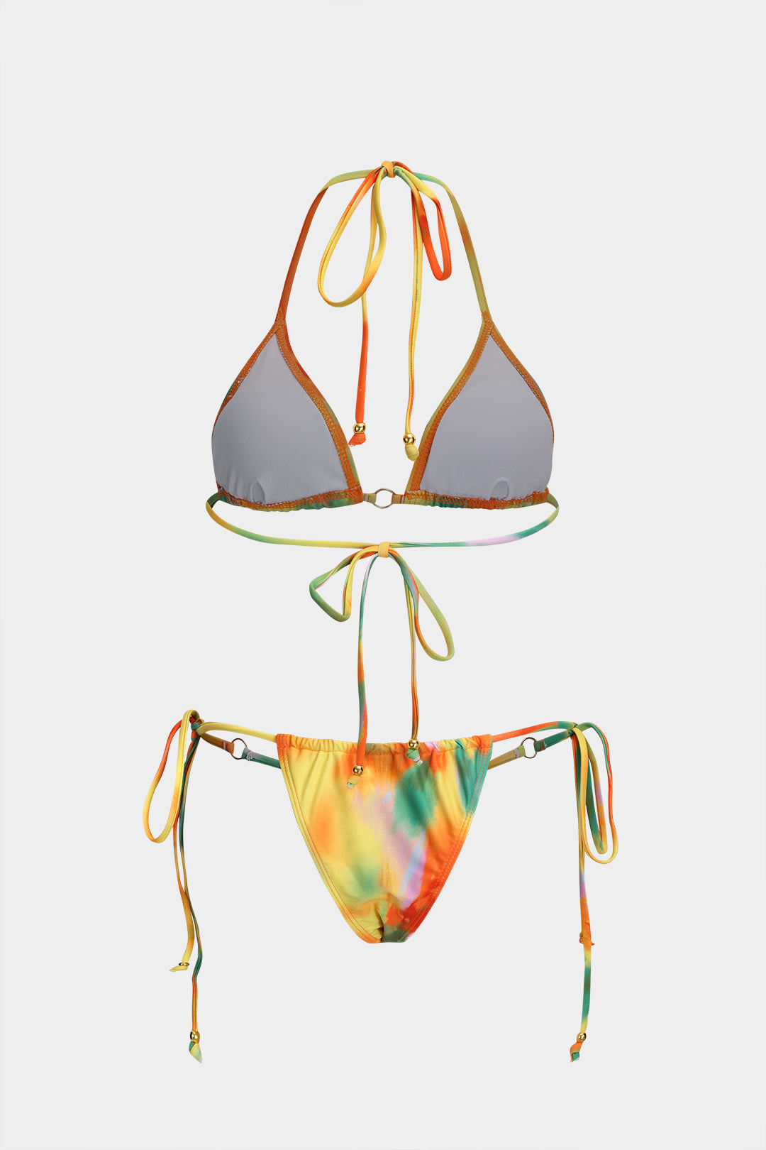 Kontrast Metal Büzgülü Boncuk Detaylı Bağlamalı Bikini Takımı - JUNETTI®