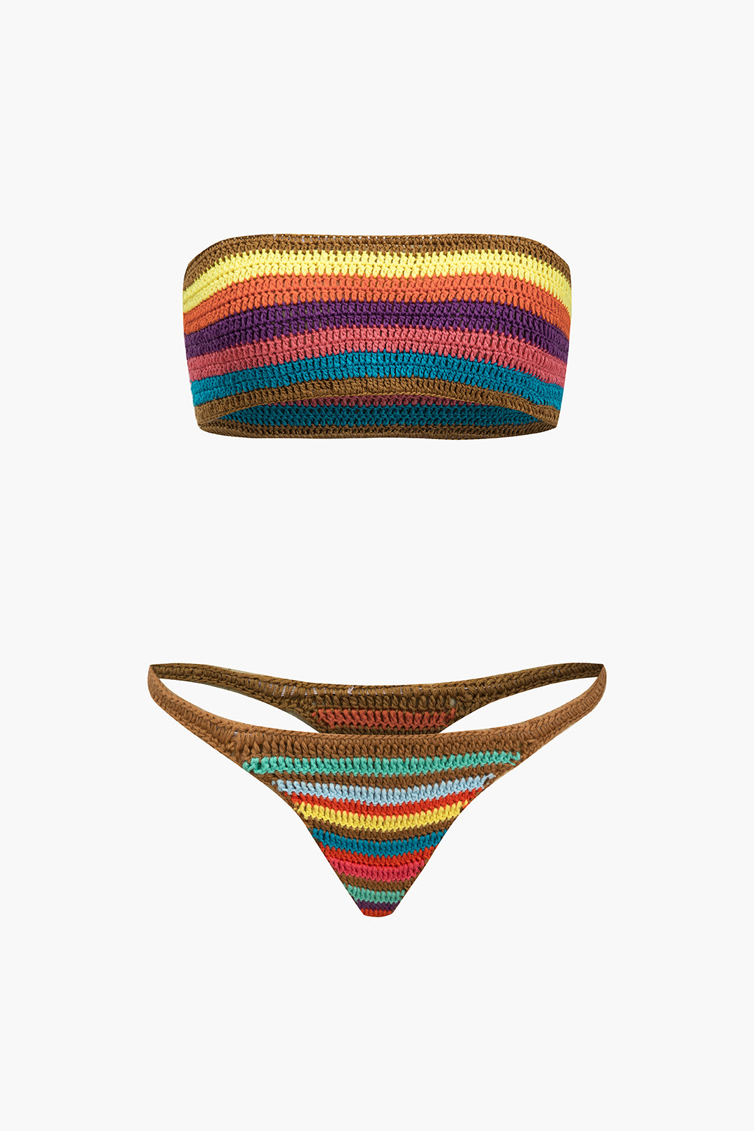 Gökkuşağı Desenli Şeritli Tığ İşi Bikini Takımı - JUNETTI®