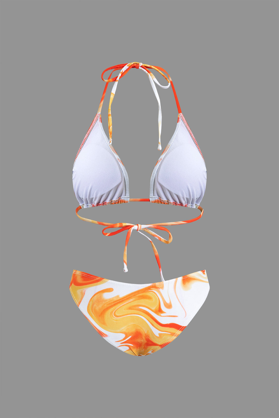Ombre Desenli Tie Dye Baş Bantları, Mesh Büzgülü Bağlamalı Sırt Dekolteli Bikini ve Bağlama Detaylı Pareo Takımı - JUNETTI®