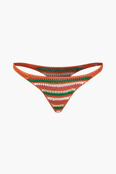 Gökkuşağı Desenli Şeritli Tığ İşi Bikini Takımı - JUNETTI®
