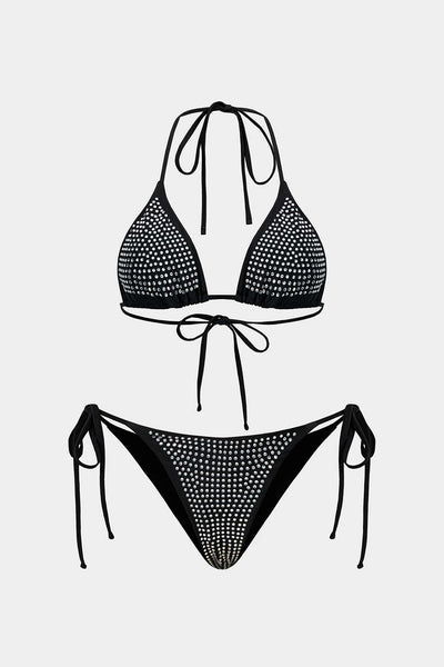 Strass Detaylı Bağlamalı Sırt Dekolteli Bikini Takımı - JUNETTI®