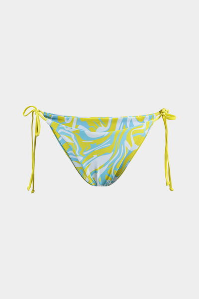 Kontrast Soyut Baskılı File Büzgülü Bağlamalı Sırtı Açık Bikini ve Bağlama Düğümü Örtü Seti - JUNETTI®