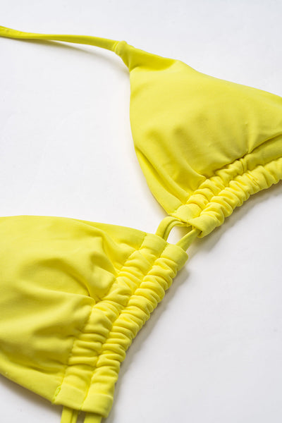 Kontrast Soyut Baskılı File Büzgülü Bağlamalı Sırtı Açık Bikini ve Bağlama Düğümü Örtü Seti - JUNETTI®