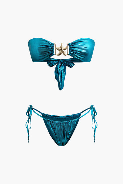 Yıldız Denizyıldızı Dekorlu Düğme Büzgülü Bikini Takımı - JUNETTI®
