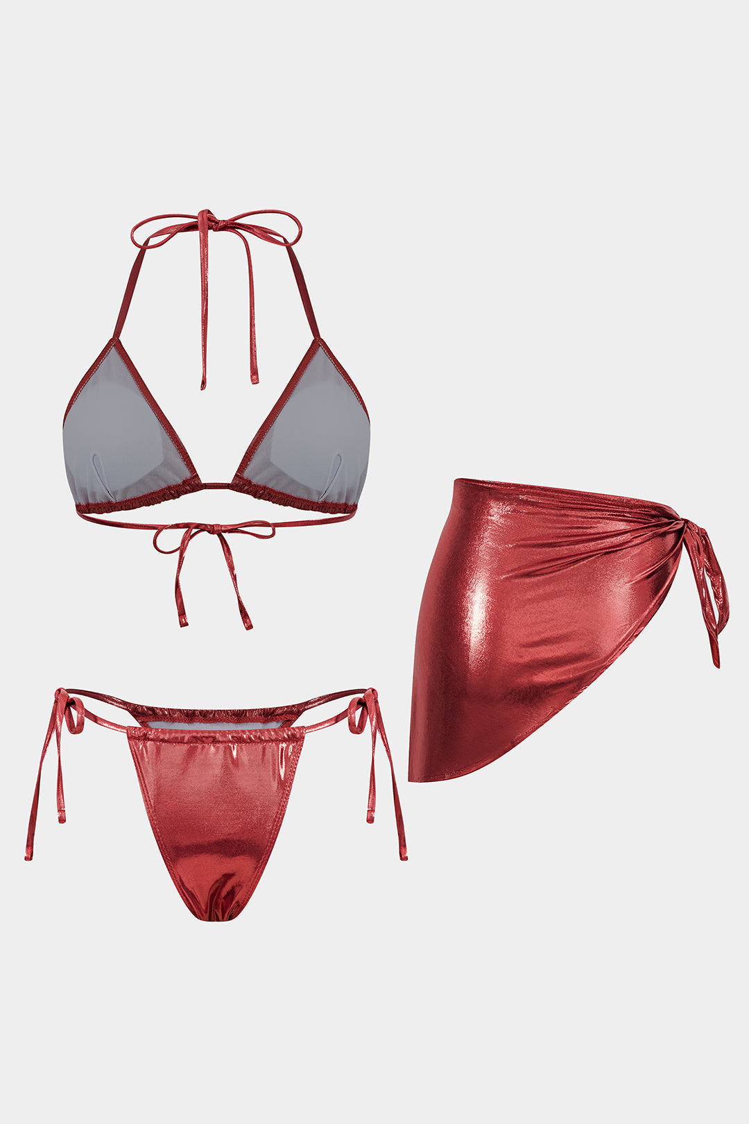 Büzgülü Bağlamalı Sırt Dekolteli Bikini ve Bağlama Detaylı Pareo Takımı - JUNETTI®