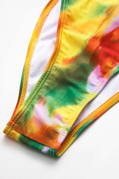 Tie Dye Desenli Büzgülü Dönme Kırma Bağlamalı Bikini Takımı - JUNETTI®