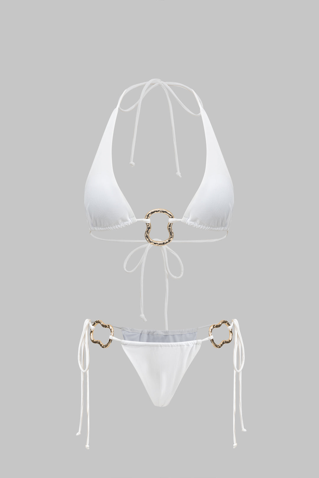 Metalik Dekorlu Büzgülü Bağlamalı Sırtı Açık Bikini Takımı - JUNETTI®