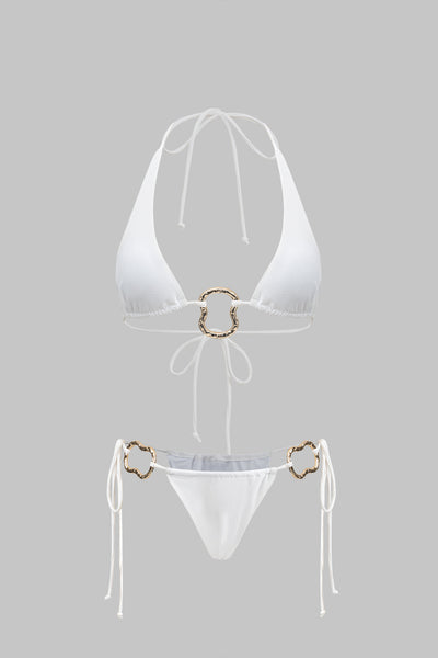 Metalik Dekorlu Büzgülü Bağlamalı Sırtı Açık Bikini Takımı - JUNETTI®