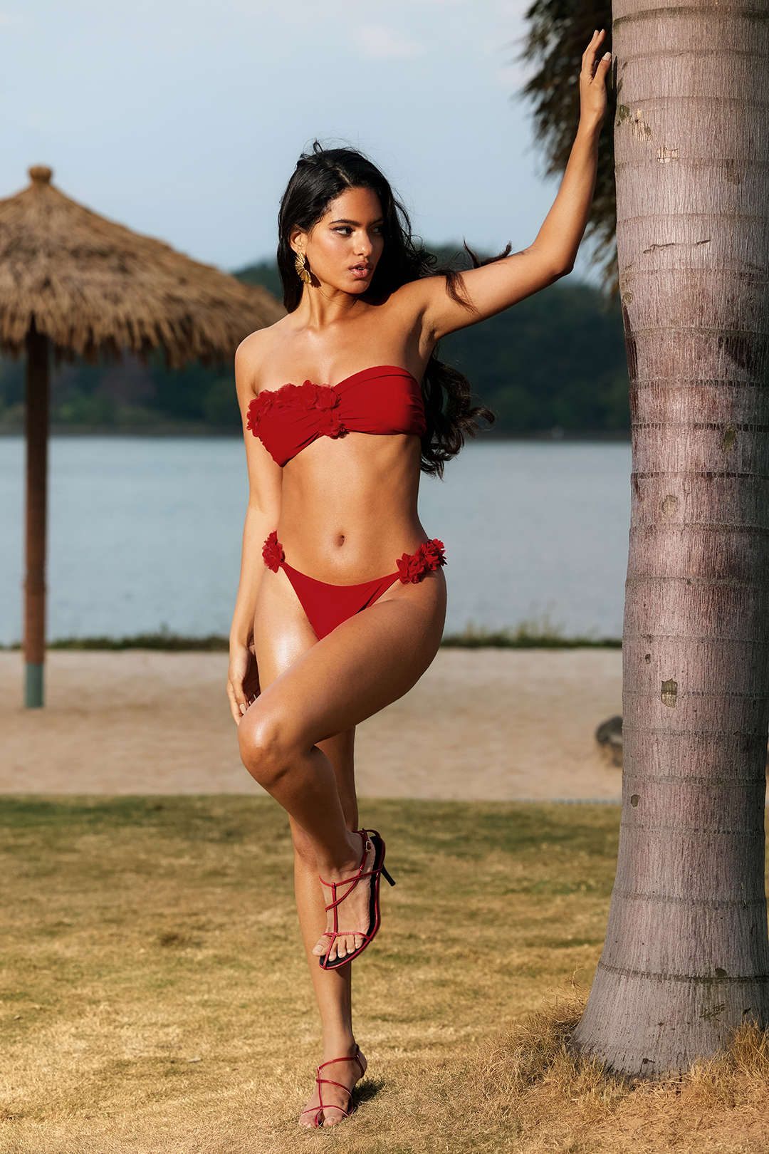 3D Çiçek Büzgülü Bağlamalı Bikini Takımı - JUNETTI®