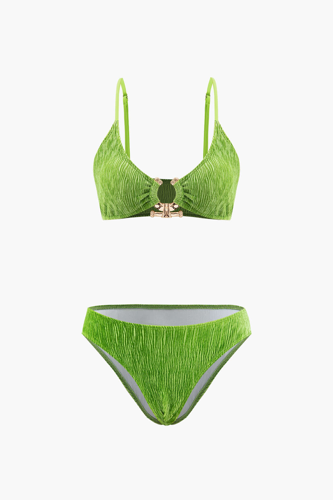 Kadife Dokulu U Yüzük Bikini ve Sarong 3 Parça Takım - JUNETTI®