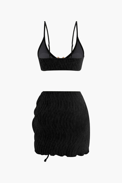 Kadife Dokulu U Yüzük Bikini ve Sarong 3 Parça Takım - JUNETTI®