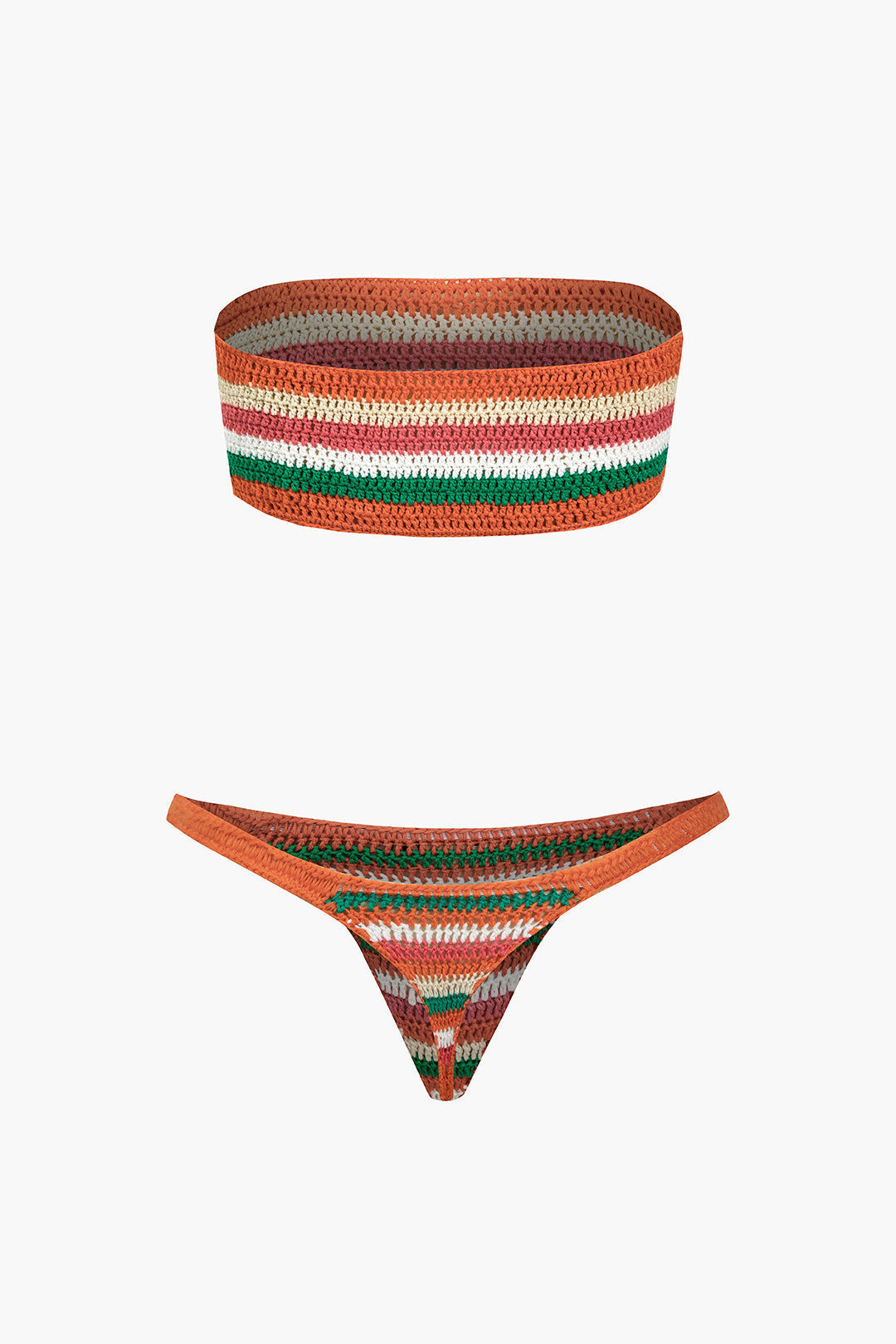 Gökkuşağı Desenli Şeritli Tığ İşi Bikini Takımı - JUNETTI®