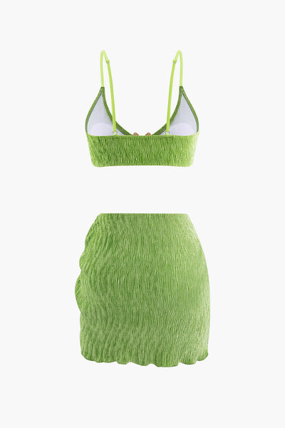 Kadife Dokulu U Yüzük Bikini ve Sarong 3 Parça Takım - JUNETTI®