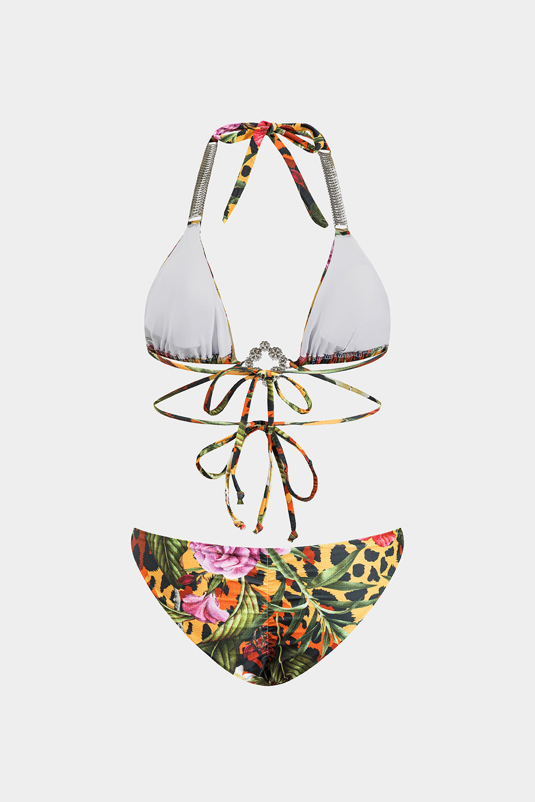 Tropikal Desenli Strass Detaylı Askılı Bikini Takımı - JUNETTI®