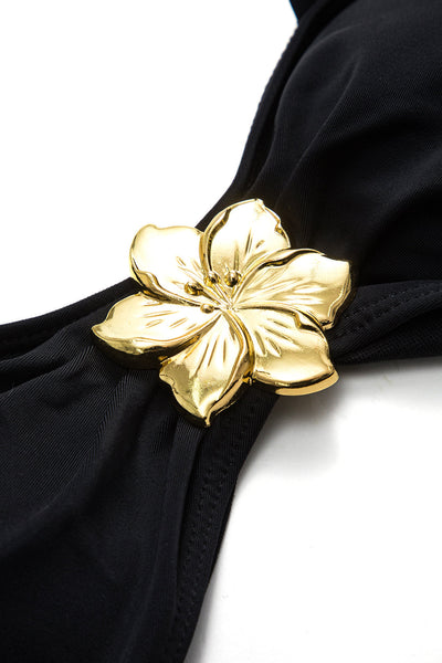 Metalik Dekorlu Volanlı Büzgülü Bağlamalı Şifon Bikini Takımı - JUNETTI®