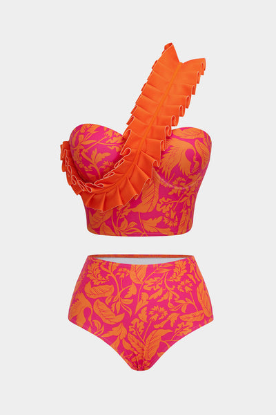Yaprak Desenli Volanlı Büstiyer Bikini Takımı - JUNETTI®