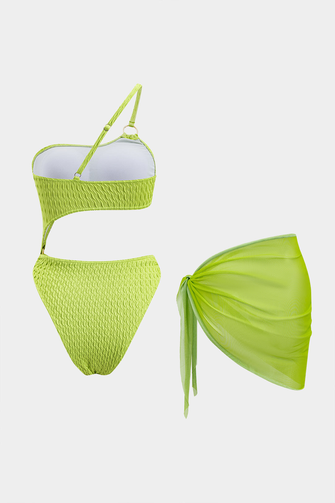 Asimetrik Bikini Ve Büzgülü Kravat Düğümlü Üst Giyim Seti - JUNETTI®