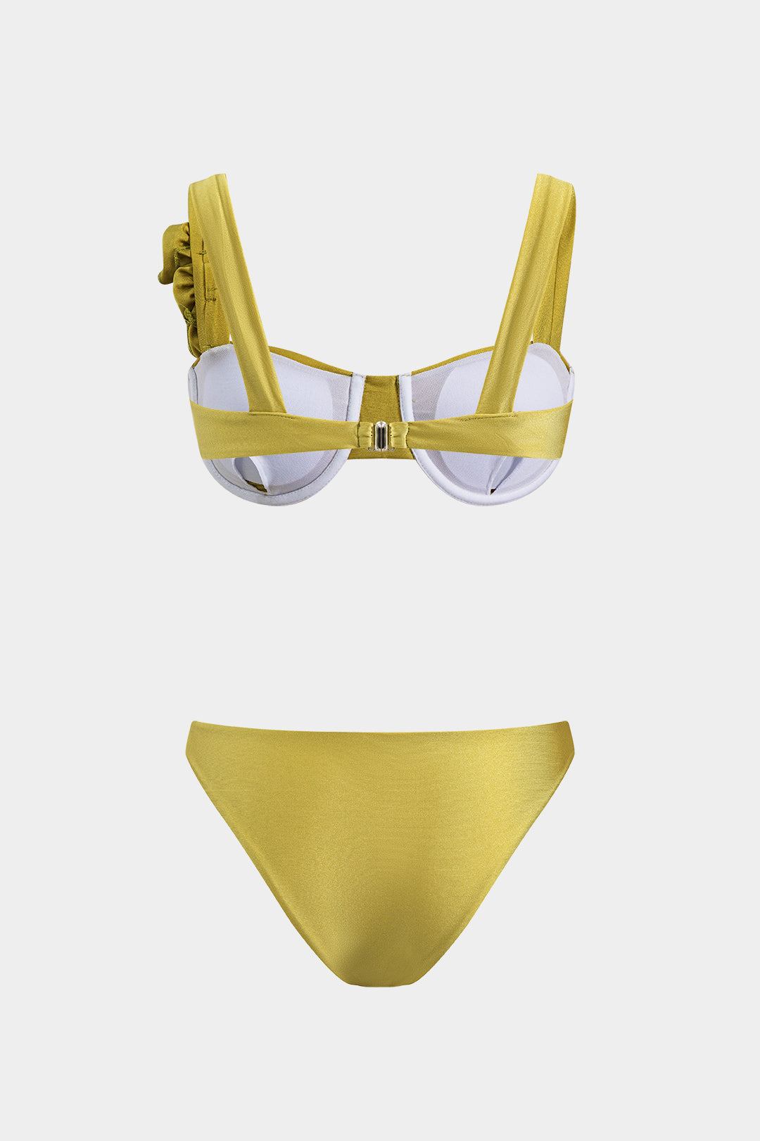 3D Çiçek Büzgülü Şifon Bikini ve Püsküllü Çekmeli Pareo Üç Parça Takım - JUNETTI®
