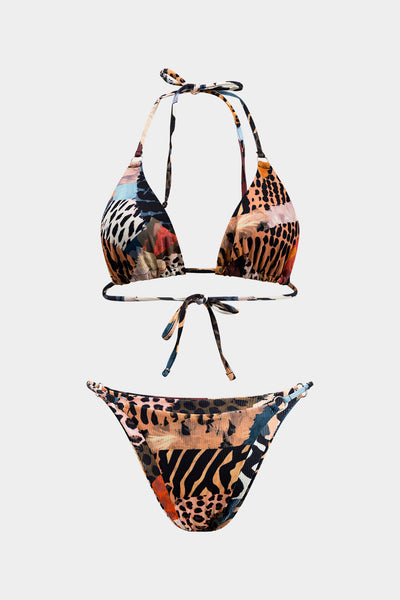 Leopar Desenli Bağcıklı Sırtı Açık Bikini Takımı - JUNETTI®