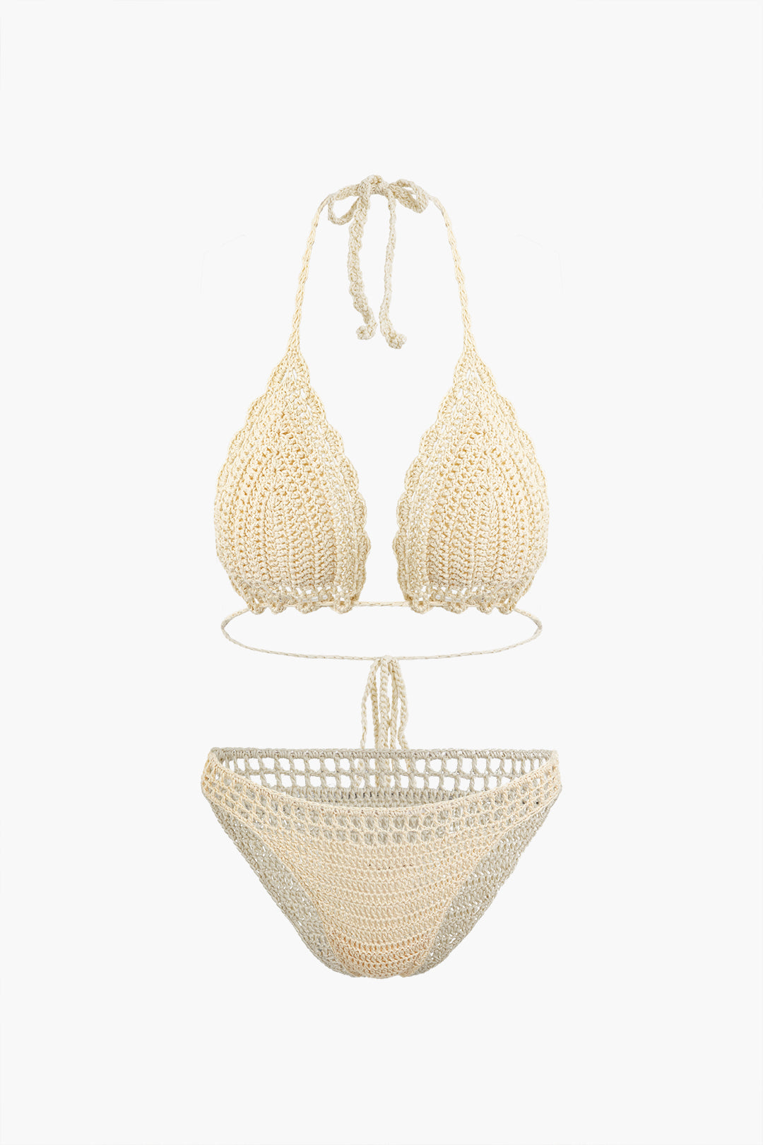 Tığ İşi Halter Yaka Bikini Takımı ve Asimetrik Püsküllü Pareo Takımı - JUNETTI®
