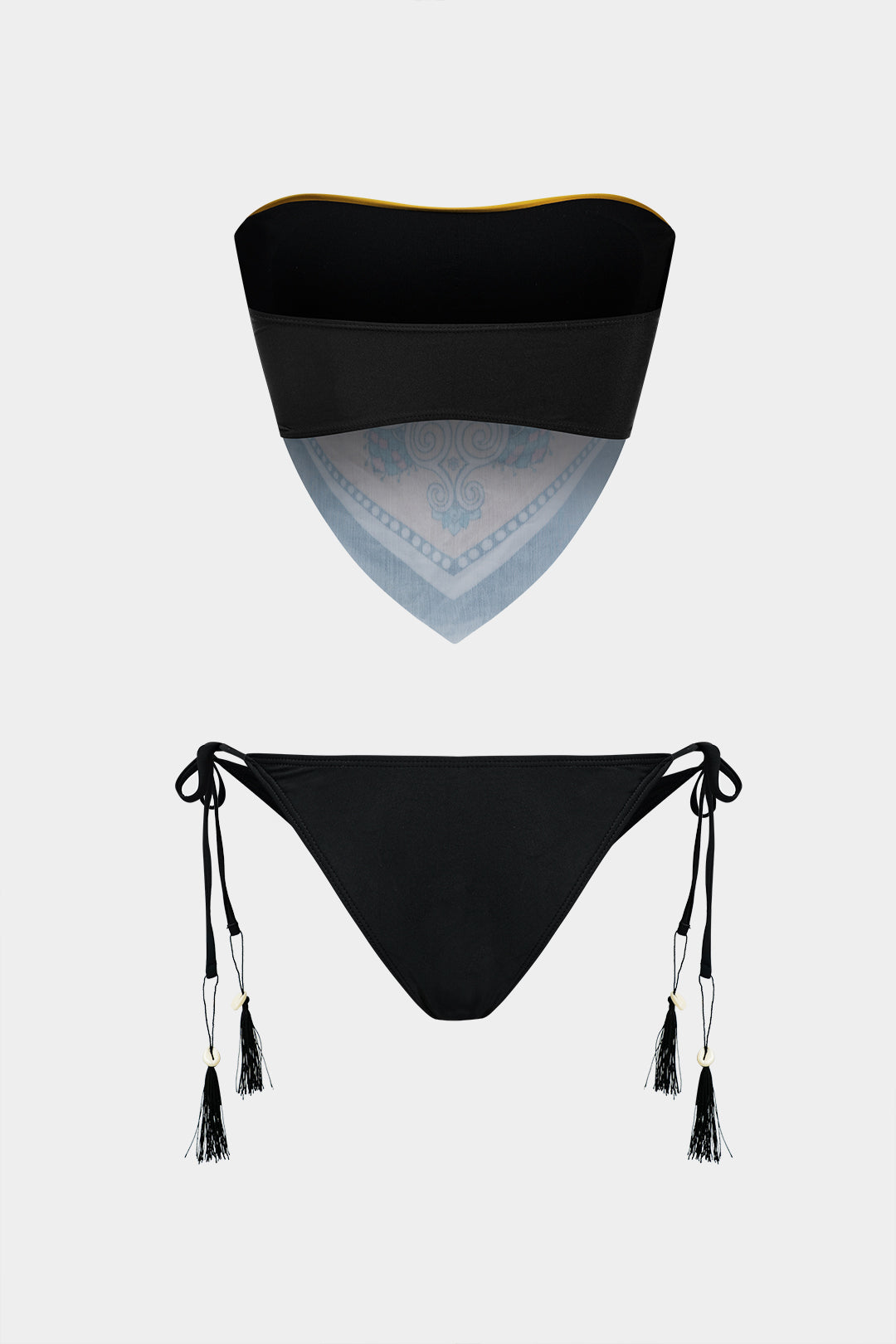 Desenli Kontrast Renk Bloklu Bağlamalı Bikini Takımı - JUNETTI®