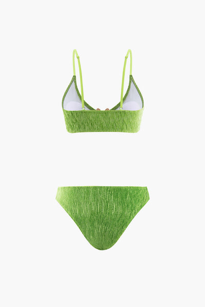 Kadife Dokulu U Yüzük Bikini ve Sarong 3 Parça Takım - JUNETTI®
