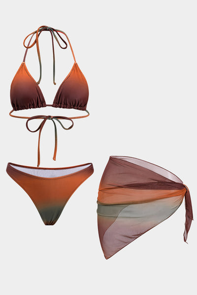 Ombre Baskılı File Bikini 3 Parça Takım - JUNETTI®