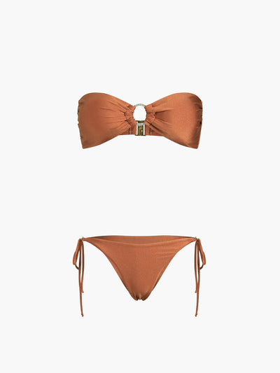 Kakao Çekirdeği Desenli İki Parça Bikini Takımı - JUNETTI®