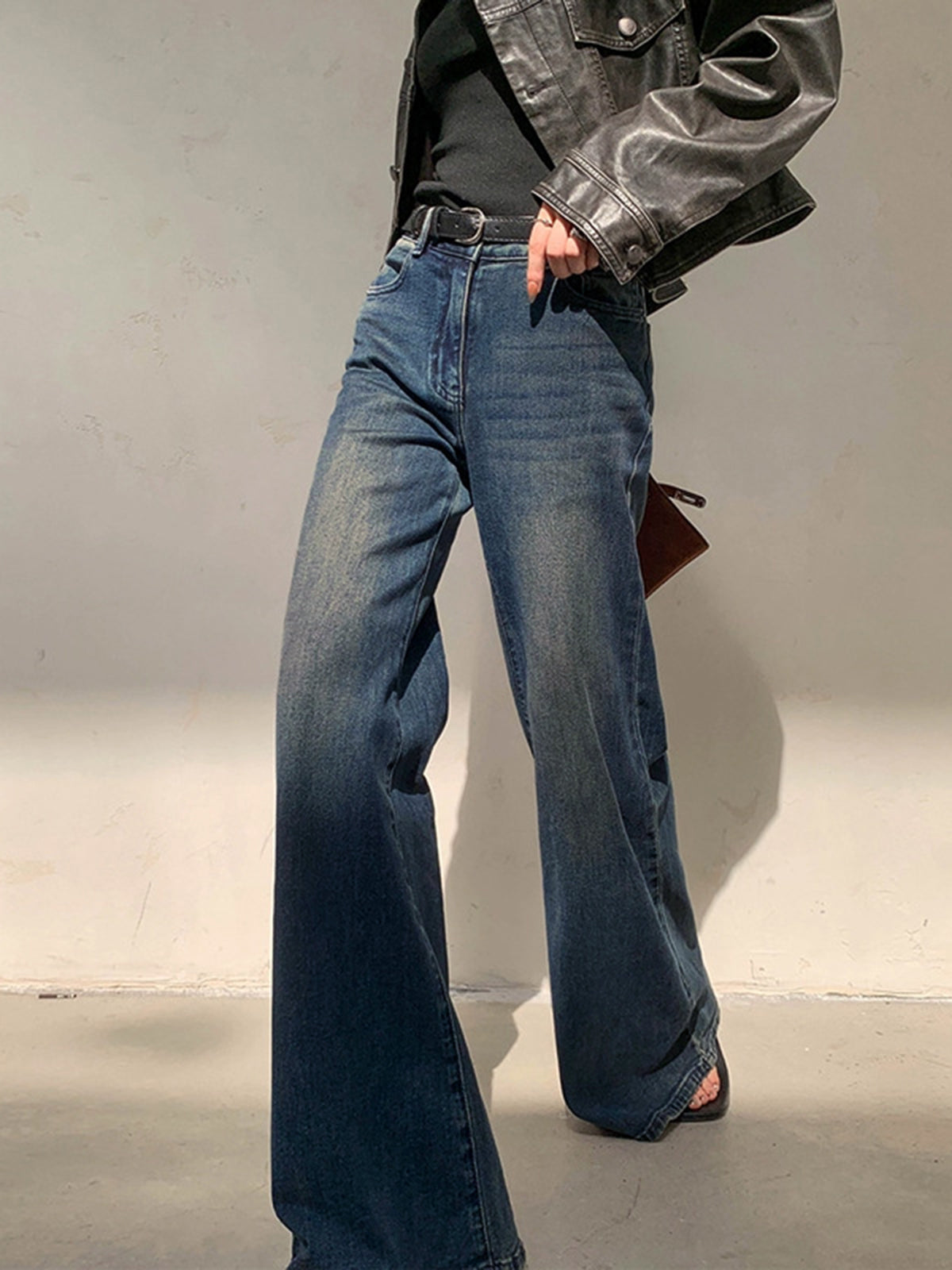 Vintage Düşük Bel Yıkamalı Geniş Paça Jean